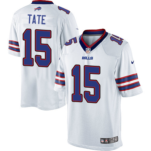 Men's Limited Brandon Tate Nike Jersey White Road - #15 NFL Buffalo Bills